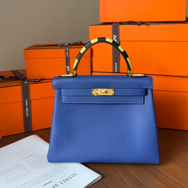 【エルメス HERMES】ケリー28内縫い ブルーエレクトリック トゴ ゴールド金具（100％手縫）